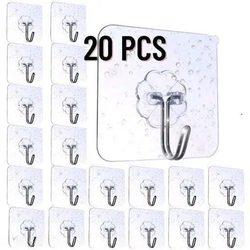 Plastic Wall Hooks, Transparent (Pack of 20)