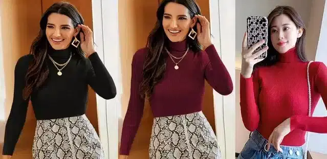 Womens' Stylish High Neck Sweater, Pack of 3 (Multicolor, M) (SC-29)