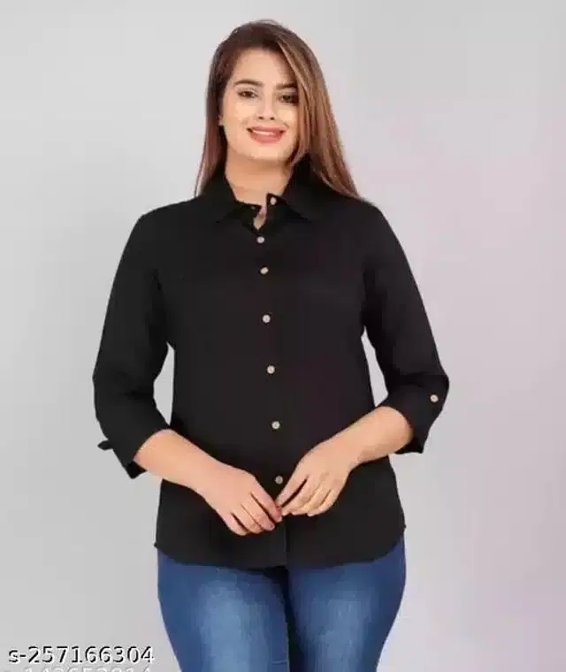 Three Quarter Sleeves Shirt for Women (Black, XL)