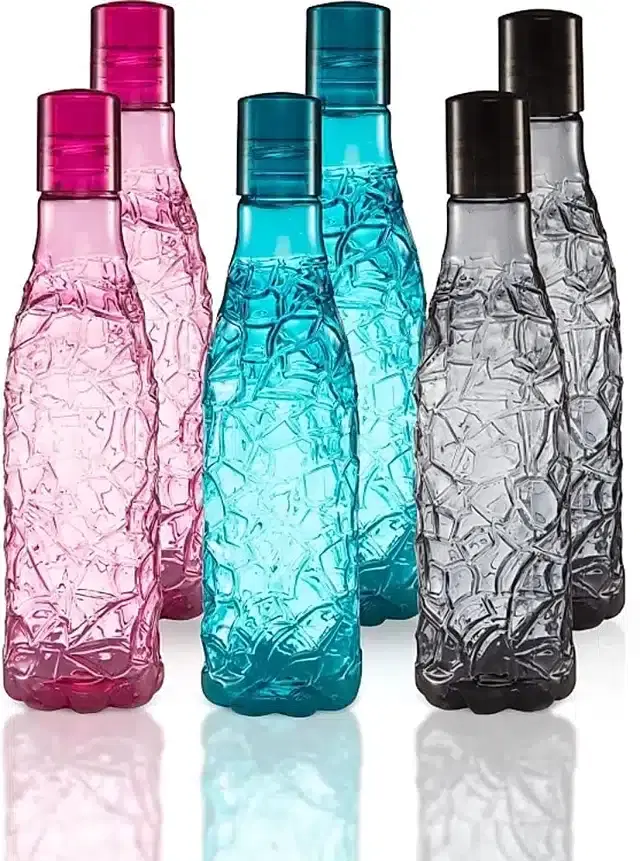 Plastic Water Bottle, Pack of 6, Multicolor, 1000 ml