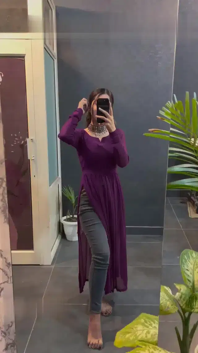 Full Sleeves Gown for Women (Purple, XS)