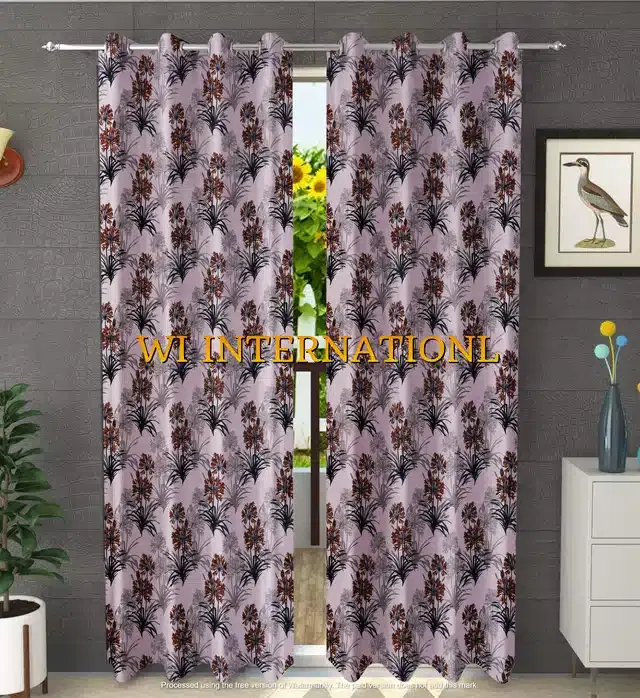 Polyester Printed Window & Door Curtains, Pack of 2, Brown, 5 feet
