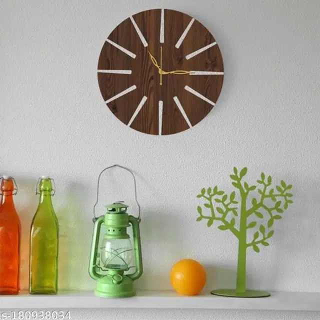 Wooden Wall Clock for Home, Brown