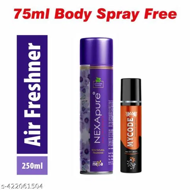 Nexa Lavender Air Freshener, 250 ml with MYCODE Sexy Boy Body Spray for Men, 75 ml, Set of 2