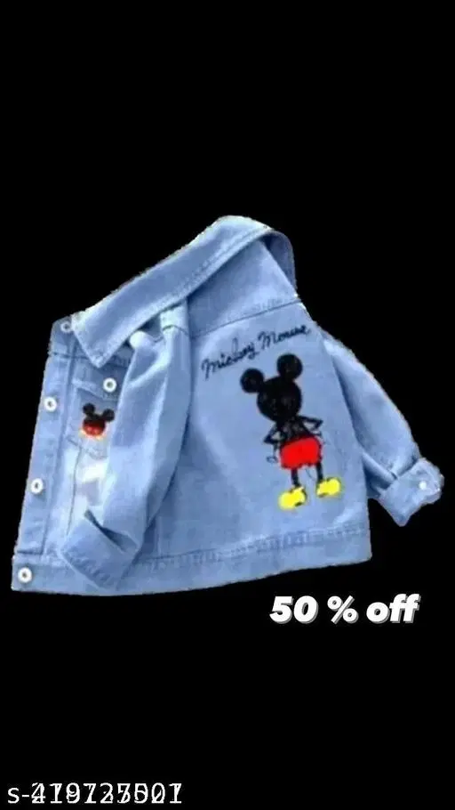 Denim Printed Jacket for Girls (Blue, 5-6 Years)