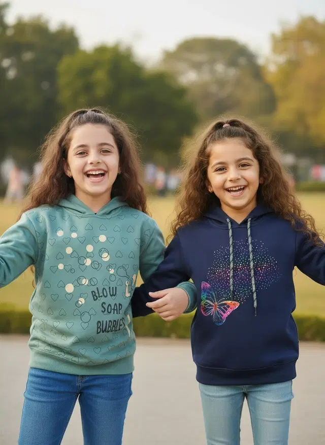 Wool Printed Hoodie for Girls, Multicolor, Pack of 2 (3-4 Years)