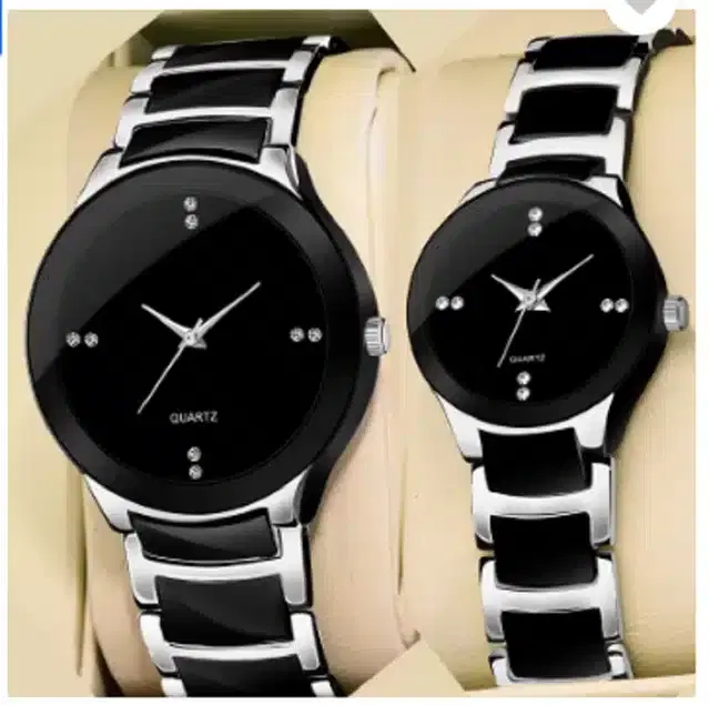 Couple Analog Watches, Pack of 2 (Black)