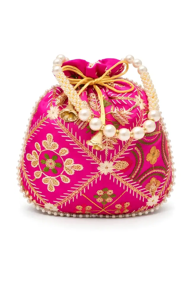 Handcrafted Embroidered Silk Potli Bag, Orange