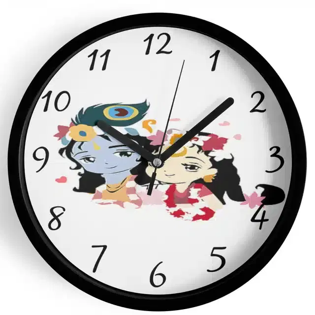 Analog Lord Krishna Wall Clock for Home, Black, 7 Inches