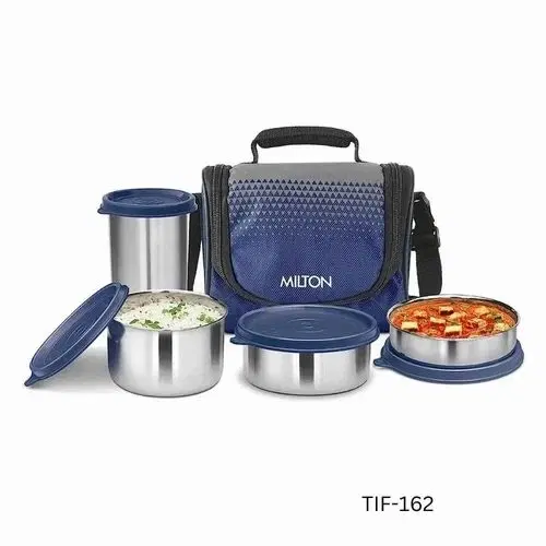 Milton DELICIOUS COMBO Steel tiffin, Dark Blue 3 Containers Stainless Steel Office Lunch Box (1400 ml)