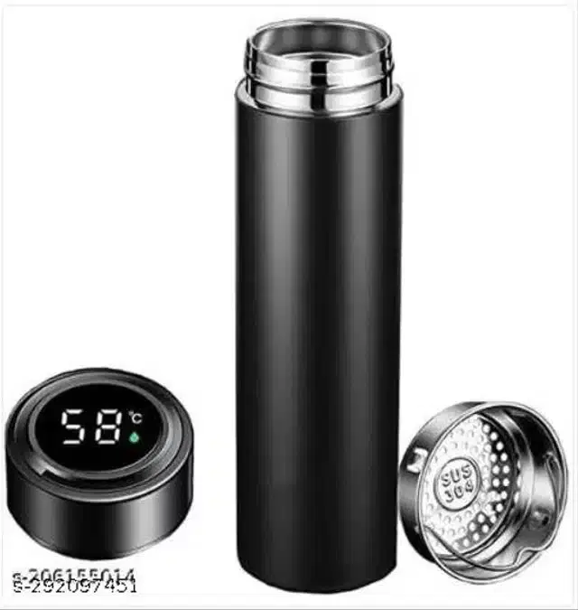 LED Temperature Display Stainless Steel Water Bottles, Black, 500 ml