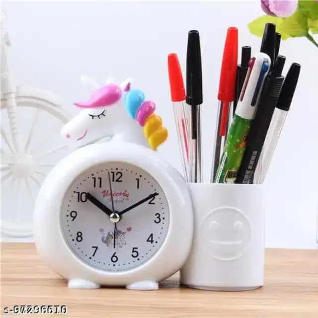 Alarm Clock with Attached Pen Stand, White