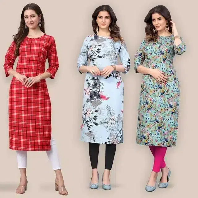 Women Crepe Printed Kurta, Pack Of 3 (Multicolor, XL) (SD-269)