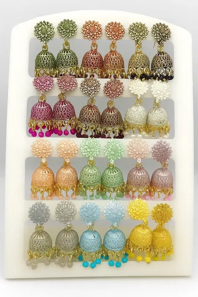 Girls' & Women's Oxodise Jhumka Earrings, Set of 12, Set of 12, Set of 12