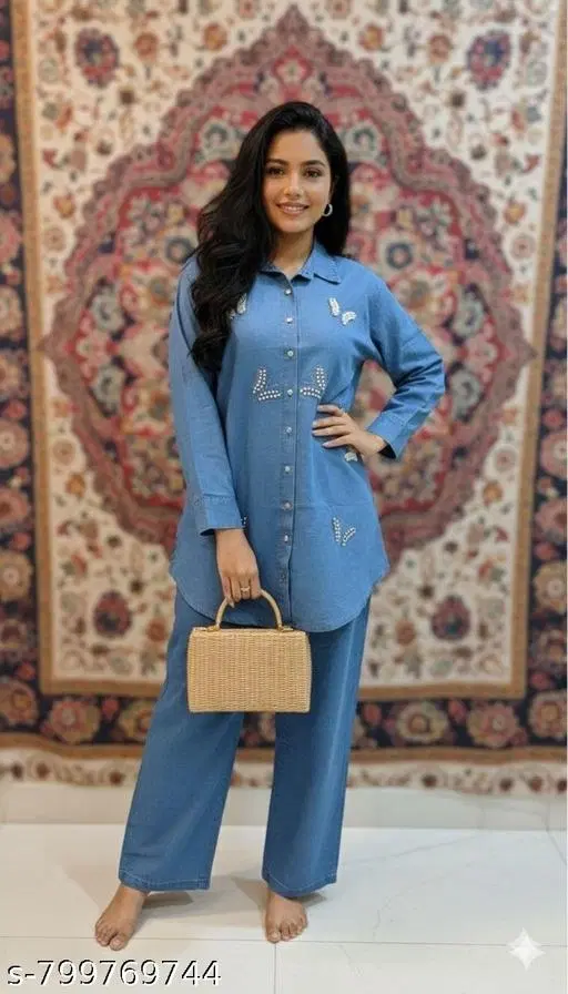 Kurta Set for Women (Aqua Blue, M)