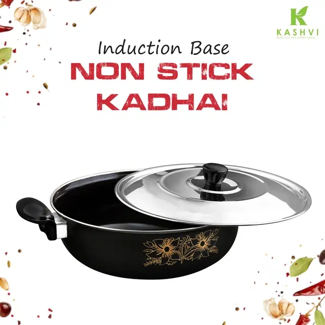 Cast Iron Kadai with Lid, Black & Silver, 28 cm