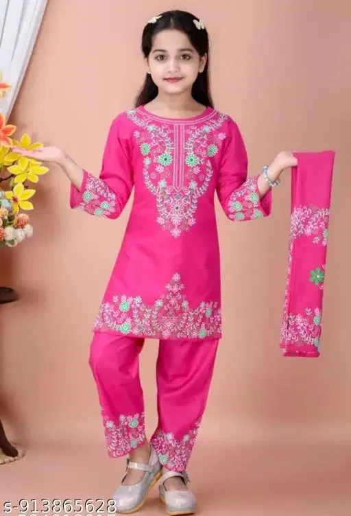Cotton Kurta Set for Girls (Pink, 2-3 Years)