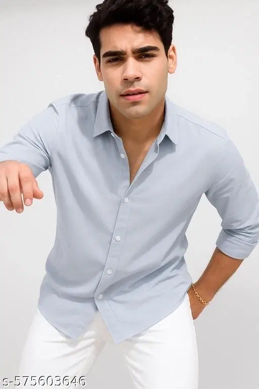 Poly Blend Shirts for Men, Sky Blue (L)