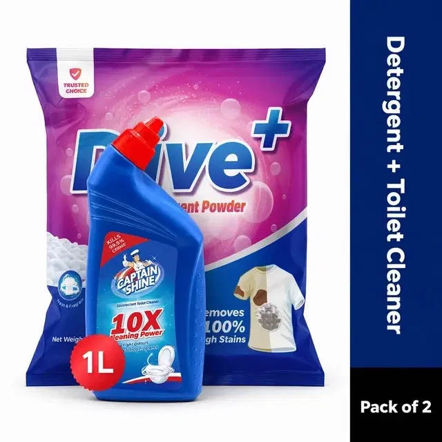 Dive+ Active Detergent Powder 3 kg + Captain Shine Toilet Cleaner 1 L