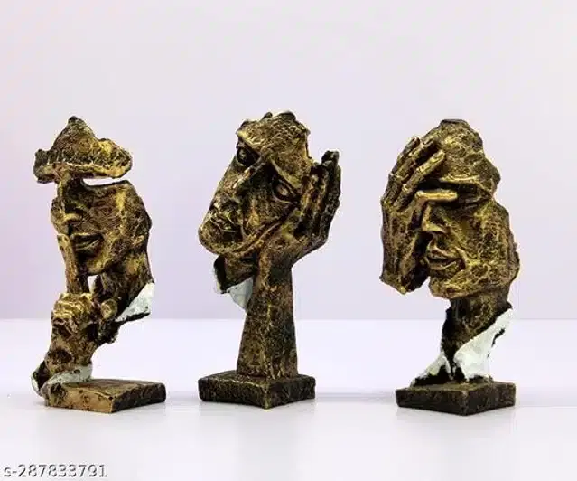 Resin Face Statues Showpiece, Brass, Set of 3
