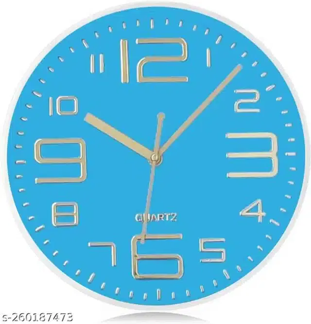 Plastic Analog Wall Clock, Blue & Gold