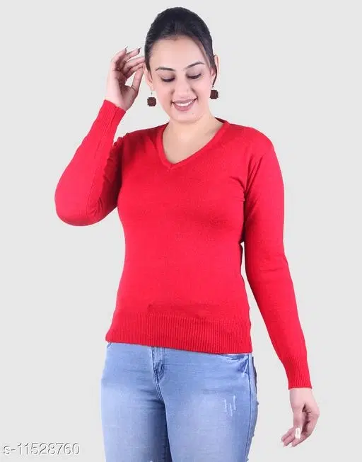 Acrylic Solid Sweater for Women (Red, XL)