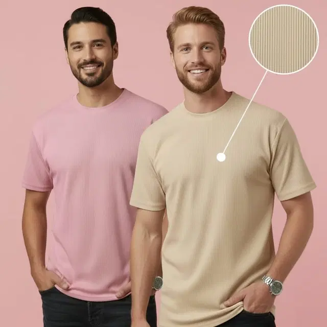 Polyester Round Neck T-shirt for Men, Multicolour, Pack of 2 (M)