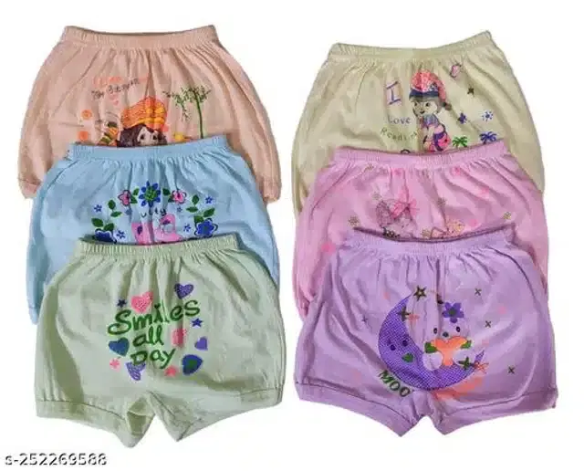 Cotton Innerwear Shorts for Kids, Pack of 6 (Multicolor, 0-3 Months)