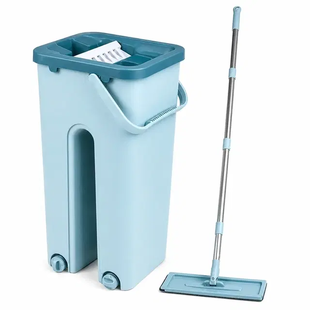 Floor Wiper with Bucket & 2 Scrub Pads [Blue]
