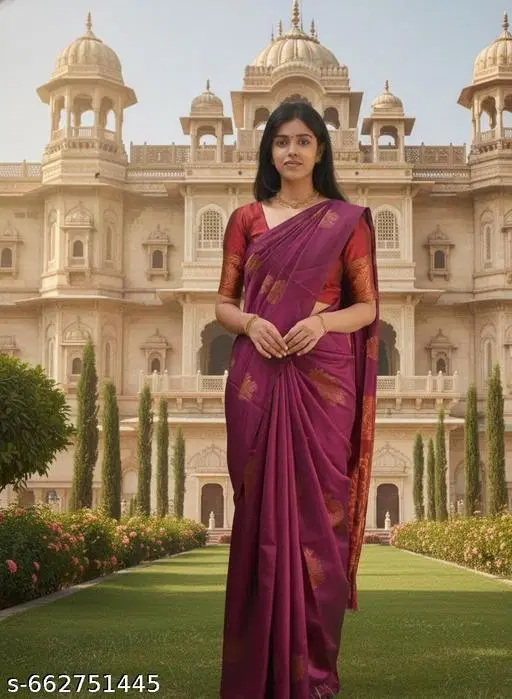 Kanjeevaram Silk Saree for Women (Purple, Free Size)