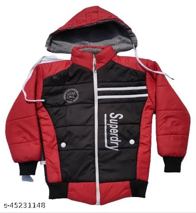 Polyester Jacket for Boys (Red & Black, 2-3 Years)