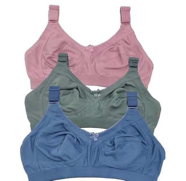 Solid Cotton Full Coverage Non-Padded Wirefree T-Shirt Bra for Women, Pack of 3 (Multicolor, 30)