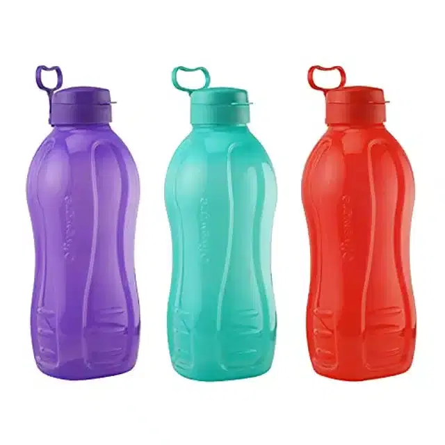 Airtight Plastic Water Bottle with Lid, Multicolor, 2000 ml, Pack of 3