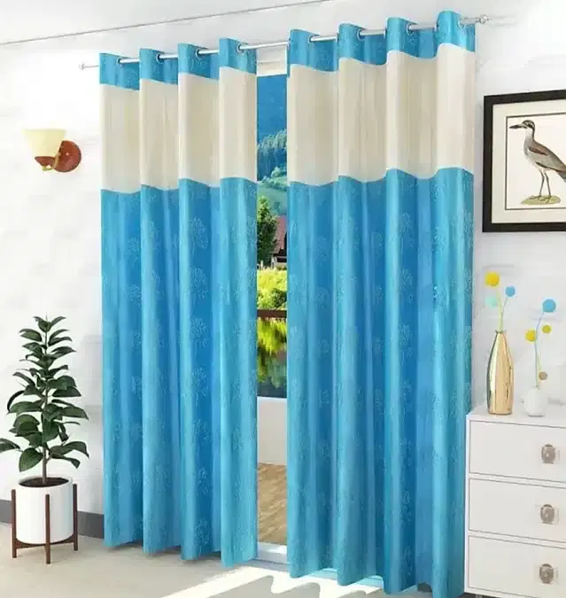 Emboss Door & Window Curtains, Pack of 2, Aqua Blue, 5 feet