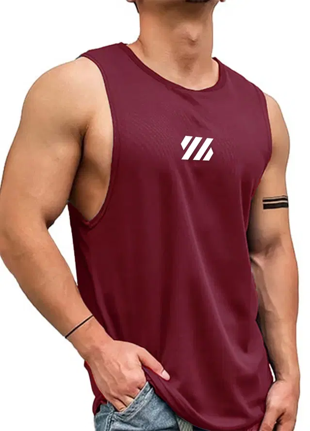 Polyester Printed Vest for Men (Maroon, S)