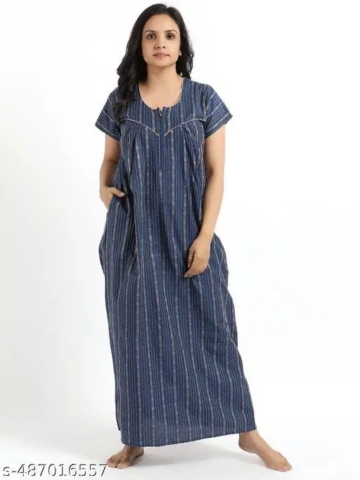 Satin Soft & Attractive Nightdress for Women & Girls , Blue (M)