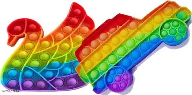 Silicone Pop It Fidget Stress Relief Toy, Multicolor, Pack of 2