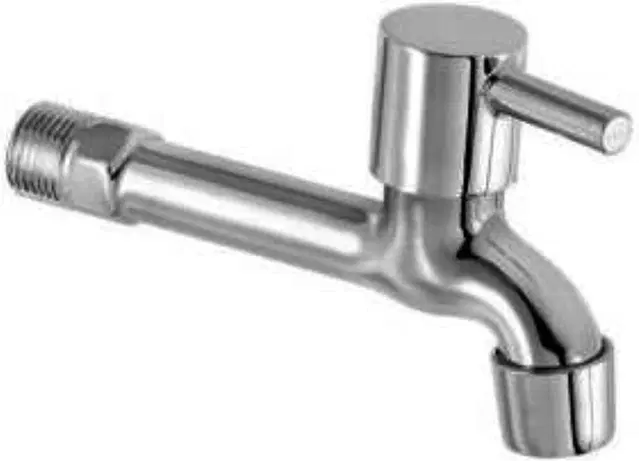 Stainless Steel Long Body Bib Cock Tap with Wall Flange, Silver, Set of 1