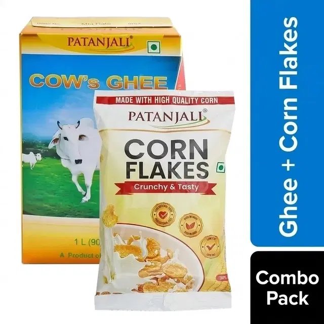 Patanjali Cow's Ghee 900 ml (Carton) + Corn Flakes 35 g