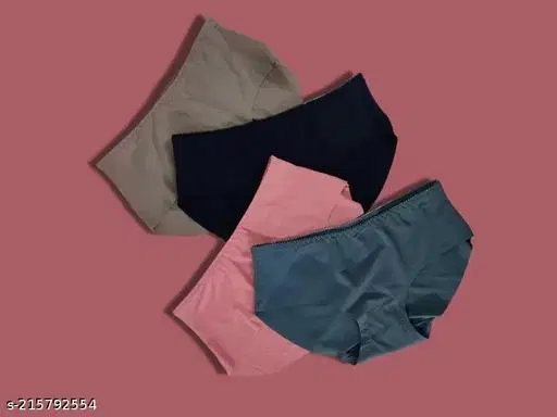 Solid Mid Rise Seamless Silk Briefs for Women, Pack of 4 (Black, S)