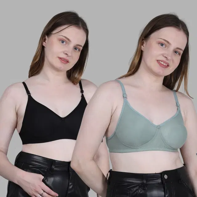 Cotton Solid Non Padded Bra for Women, Multicolour, Pack of 2 (32B)
