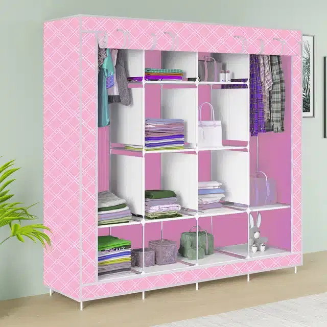 Carbon Steel 3 Door 12 Shelf Printed, Pink