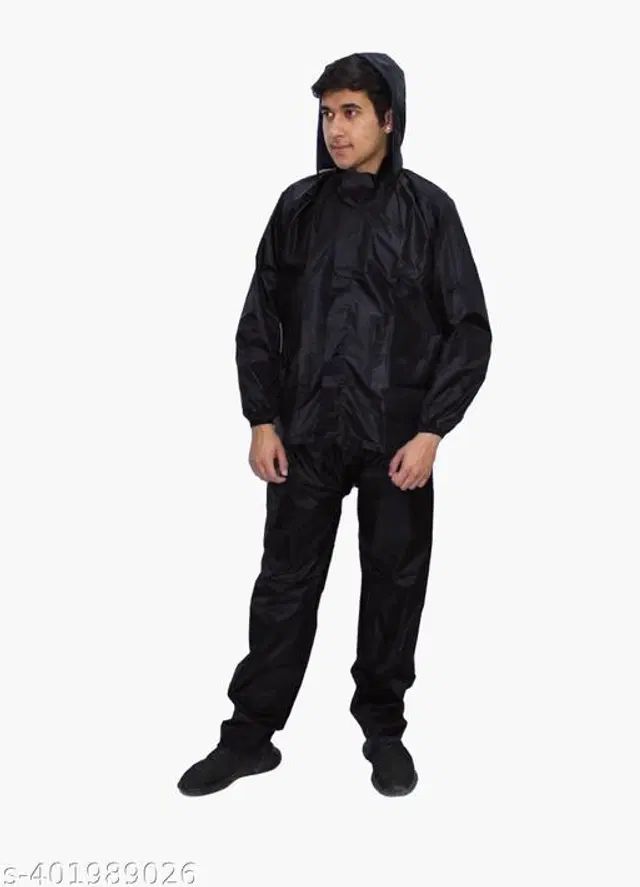 Polyester Rain Coat for Men, Black, Free Size