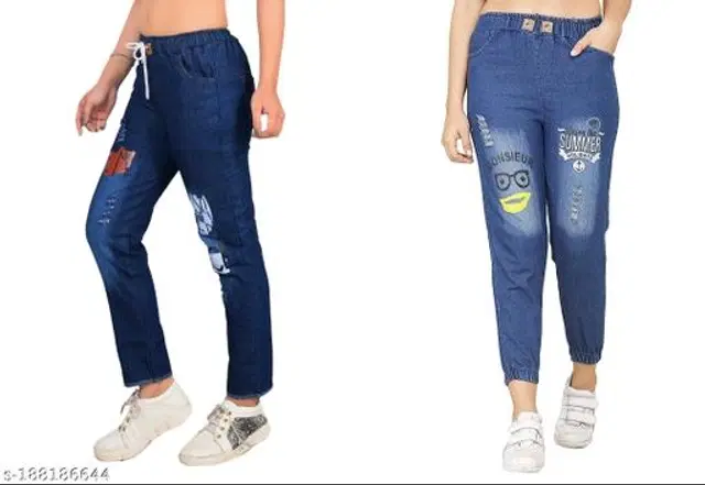 Denim Jeans for Girls, Pack of 2 (Blue, 11-12 Years)