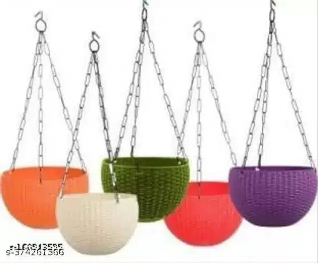 Hanging Flower Pots with Metal Chain, Multicolor, Pack of 5