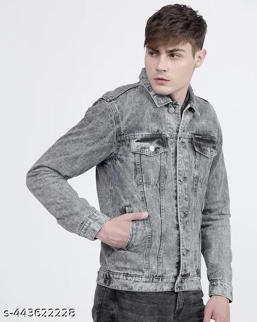 Denim Jacket for Men (Grey, L)