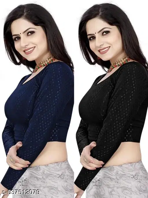 Lycra Ready Made Blouse for Women, Black, Pack of 2 (26)