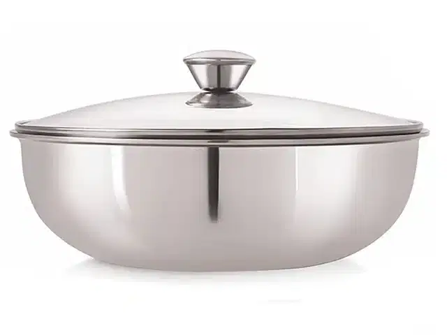 Stainless Steel Kadhai Without Handle, Silver, 2.5 L