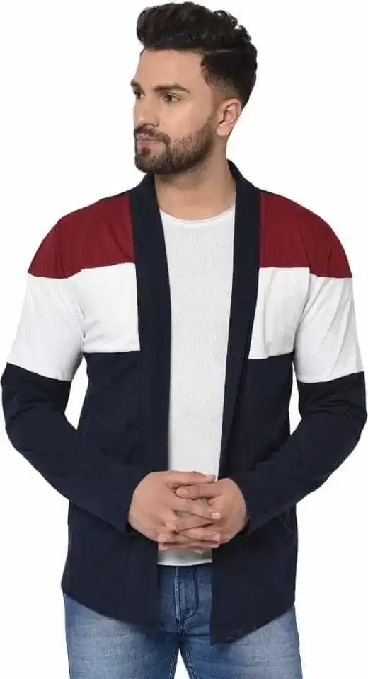 Glito Mens Stylish Shrug/Cardigan (Red/White, S)