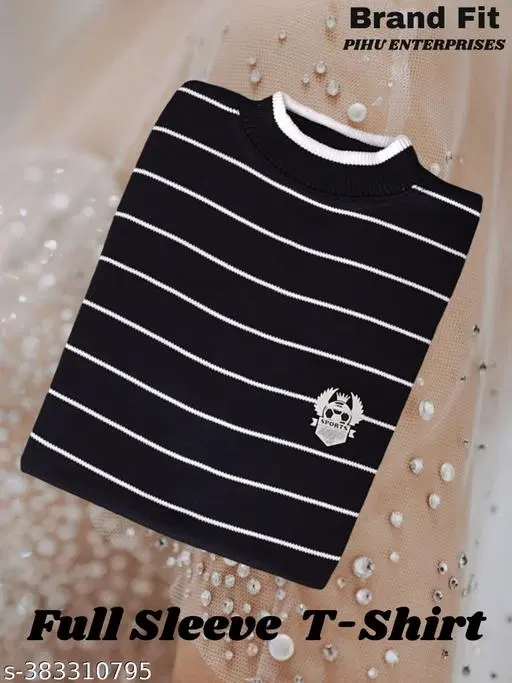 Acrylic Striped Sweater for Men (Black, L)